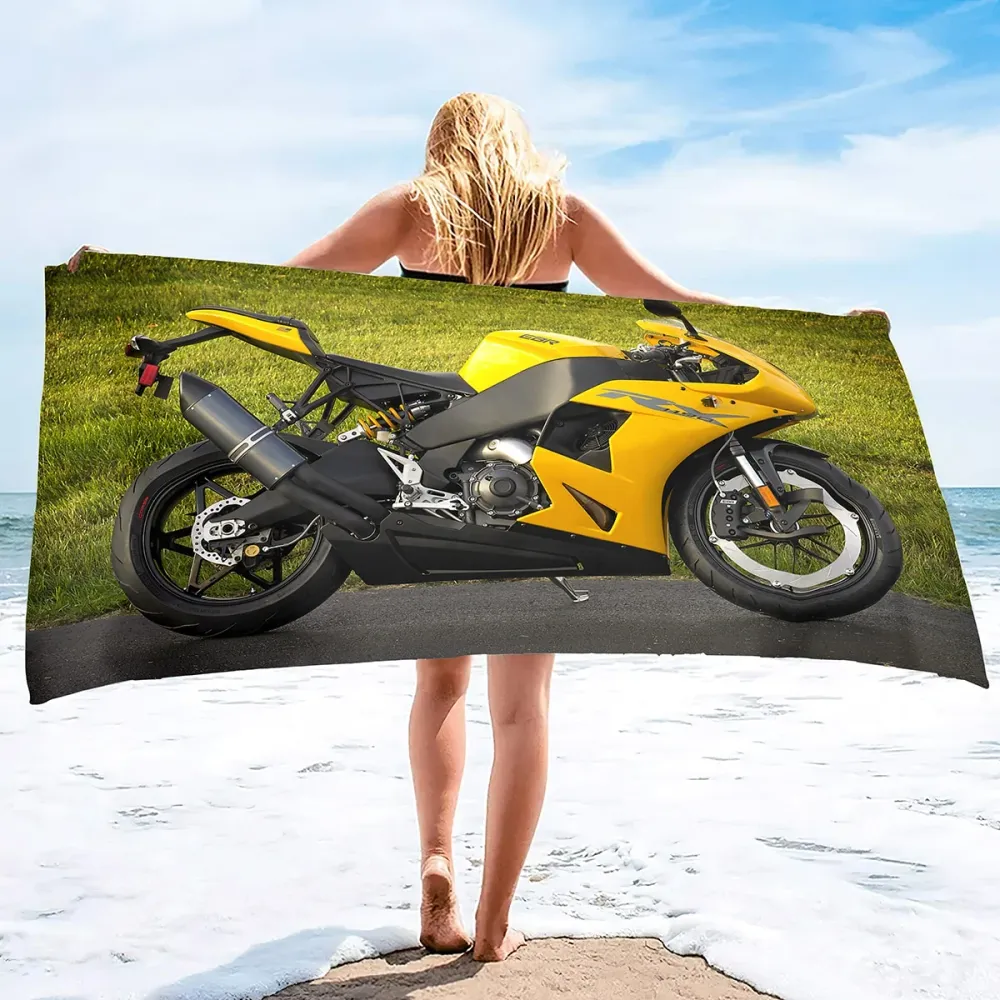 Serviette de Plage Moto Sportive Jaune Racing Antre du Motard