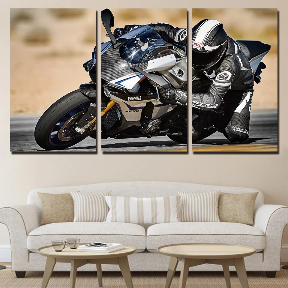 Tableau Moto Virage Serré (3 pièces) Antre du Motard