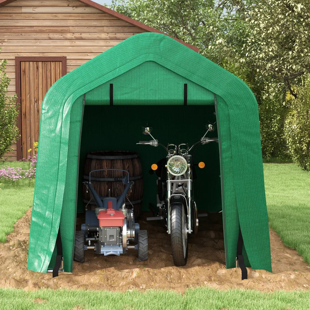 Abri de moto 6 x 8 avec parois latérales et porte enroulable, vert Aosom