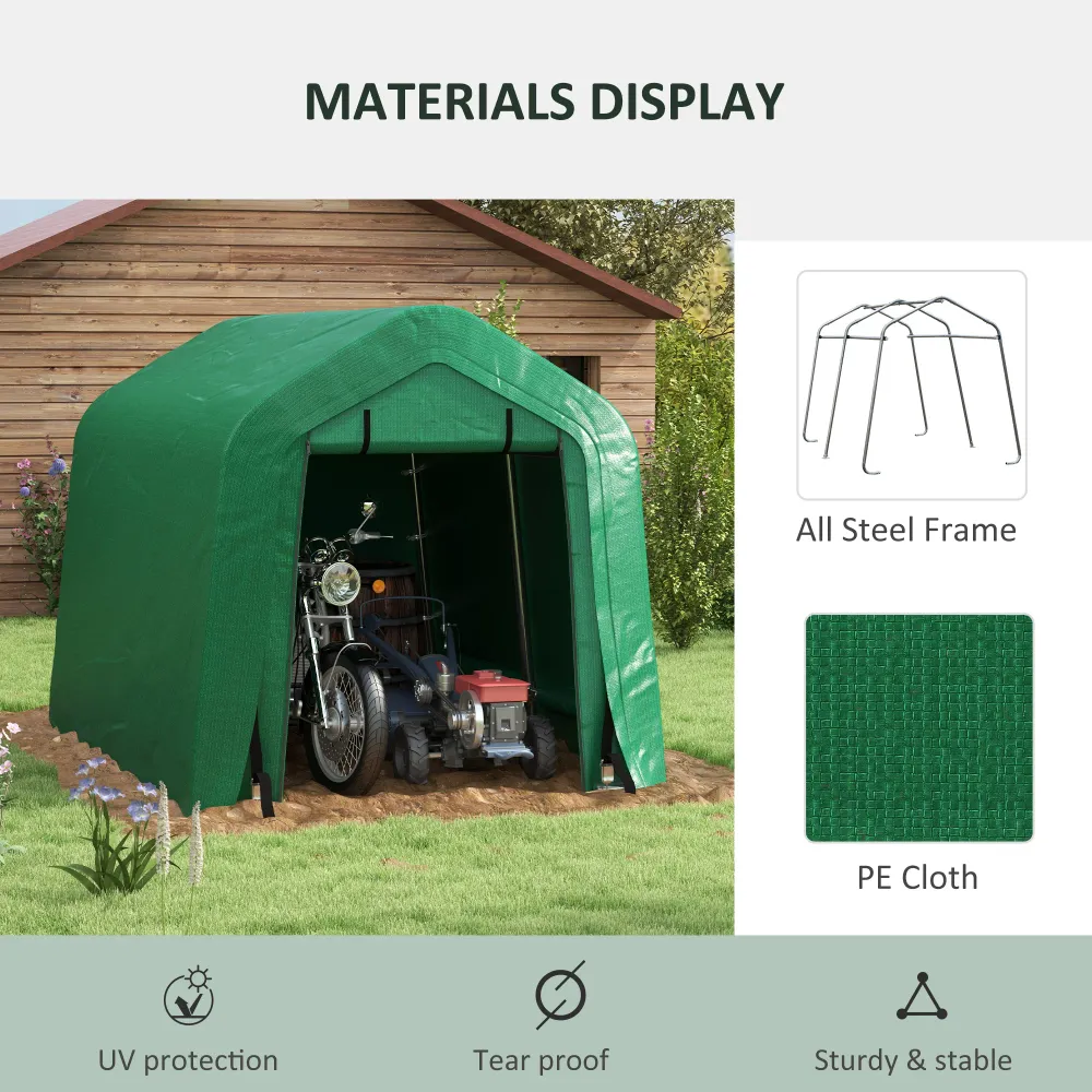 Abri de moto 6 x 8 avec parois latérales et porte enroulable, vert Aosom