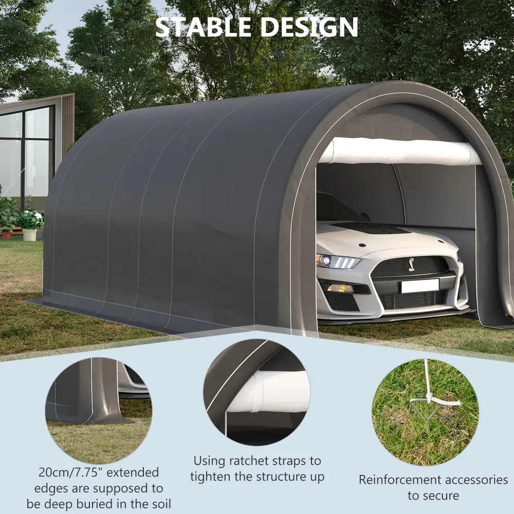 Abri de voiture robuste 10 x 16 avec porte zippée Aosom