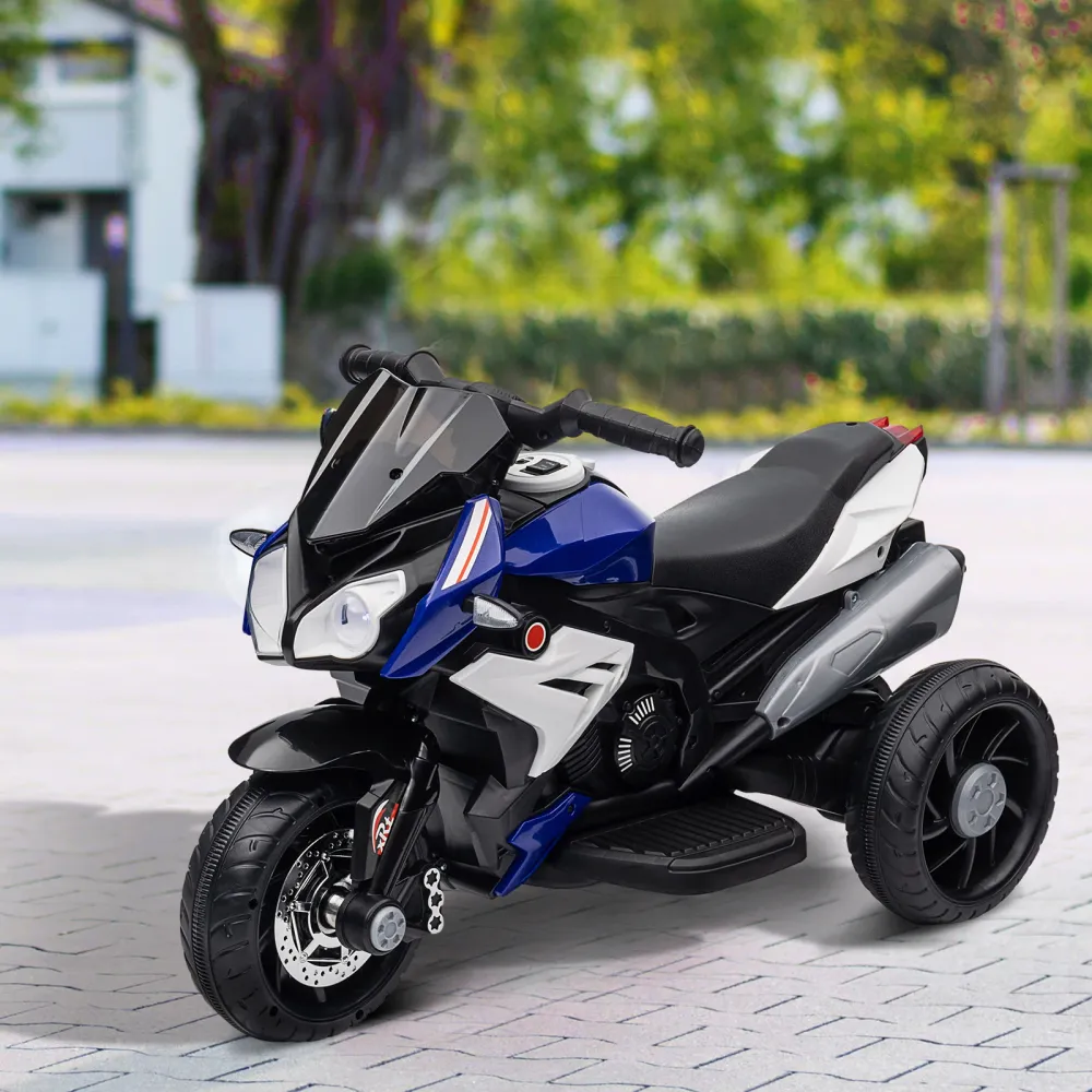 Moto électrique 6 V avec 3 roues, musique, klaxon, lumières, bleu Aosom