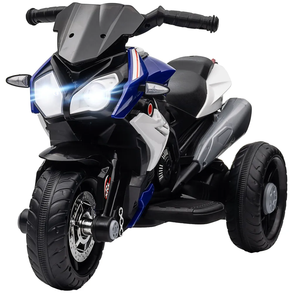 Moto électrique 6 V avec 3 roues, musique, klaxon, lumières, bleu Aosom