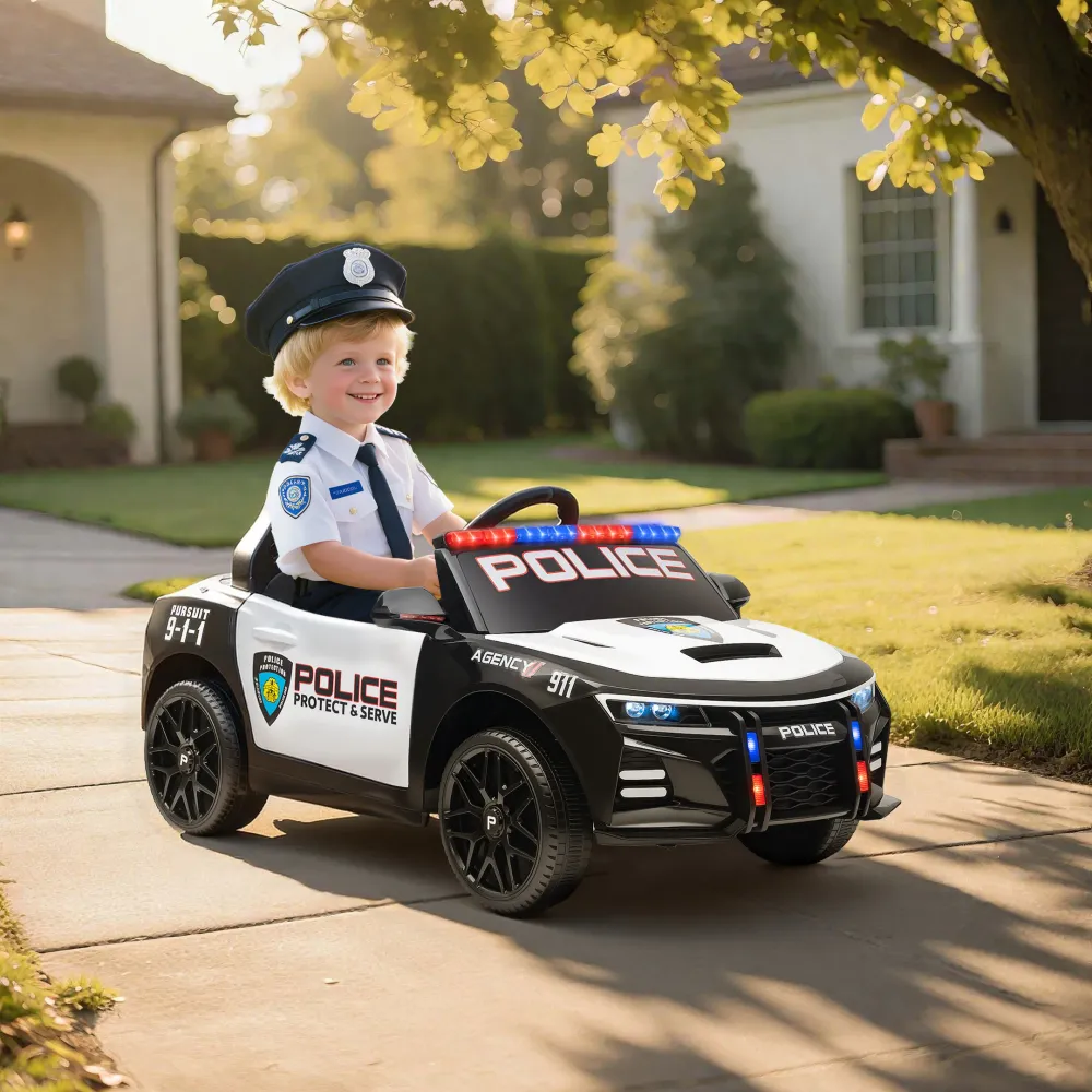 Voiture de police électrique 12V avec télécommande et sirènes Aosom