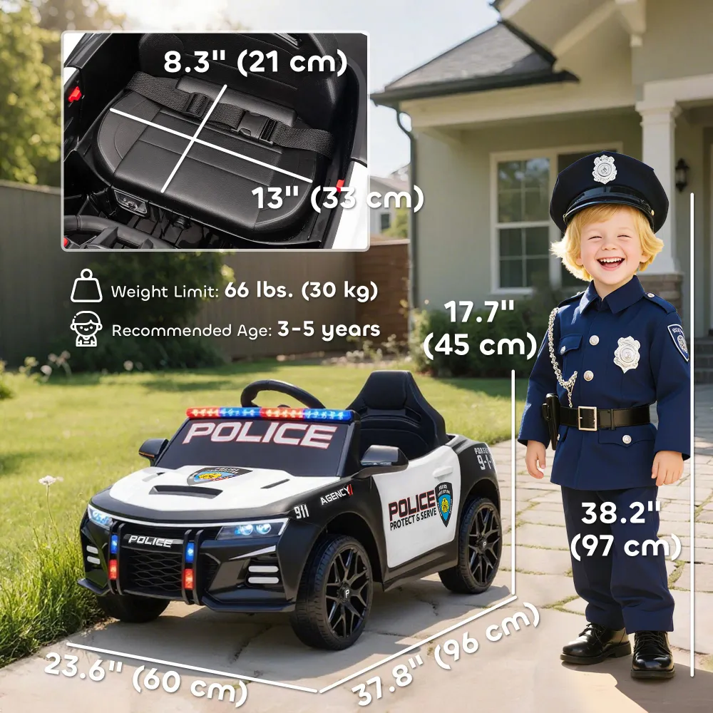 Voiture de police électrique 12V avec télécommande et sirènes Aosom