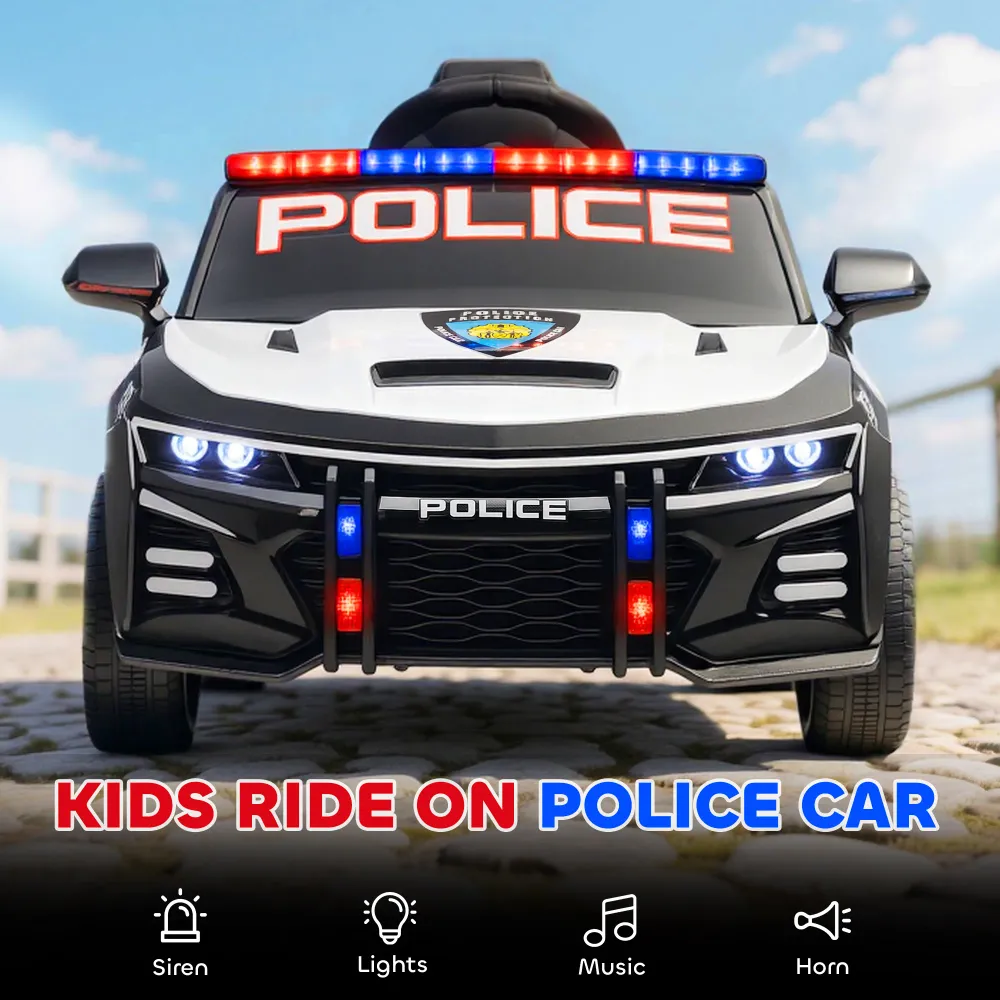 Voiture de police électrique 12V avec télécommande et sirènes Aosom