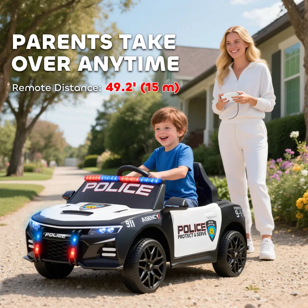 Voiture de police électrique 12V avec télécommande et sirènes Aosom
