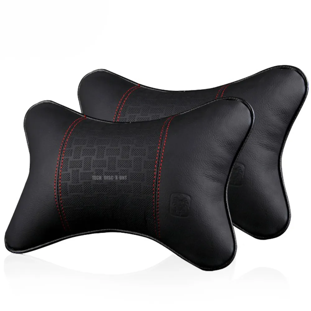 TD® Appuie-tête oreiller de cou noir 2 pièces en cuir en forme d'os pour voyages, trajet voiture coussin d'appui siège acc...