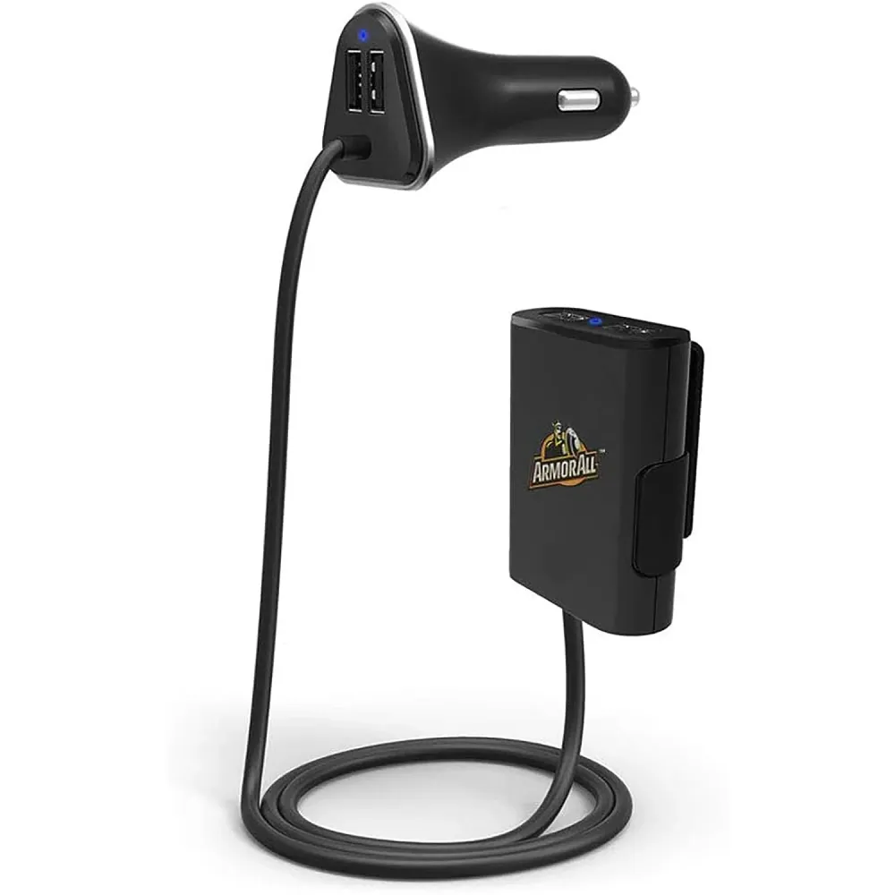ArmorAll - Chargeur de Voiture à 4 Ports USB, Recharge Rapide, Noir