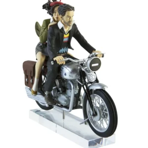 LE VOL DU CORBEAU: JEANNE & FRANCOIS SUR LA MOTO PEUGEOT 515 DE 1934 - statuette en résine Aroutcheff