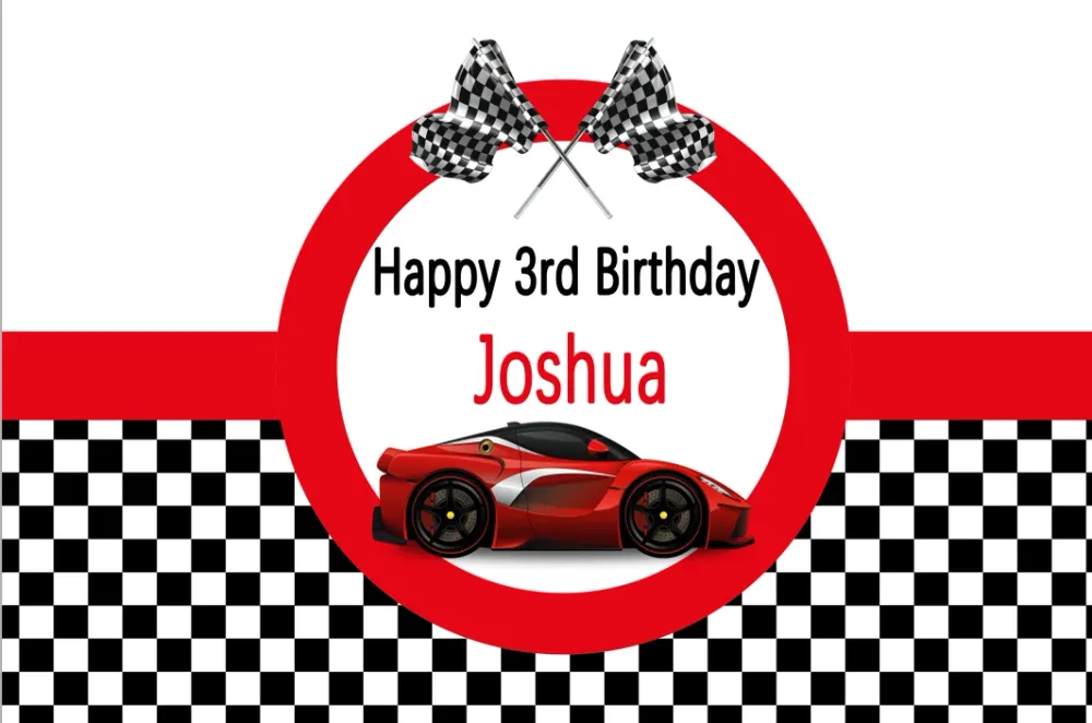 Arrière-plan personnalisé avec nom de voiture de course, arrière-plan d'anniversaire, voiture de course rouge pour garçon,...