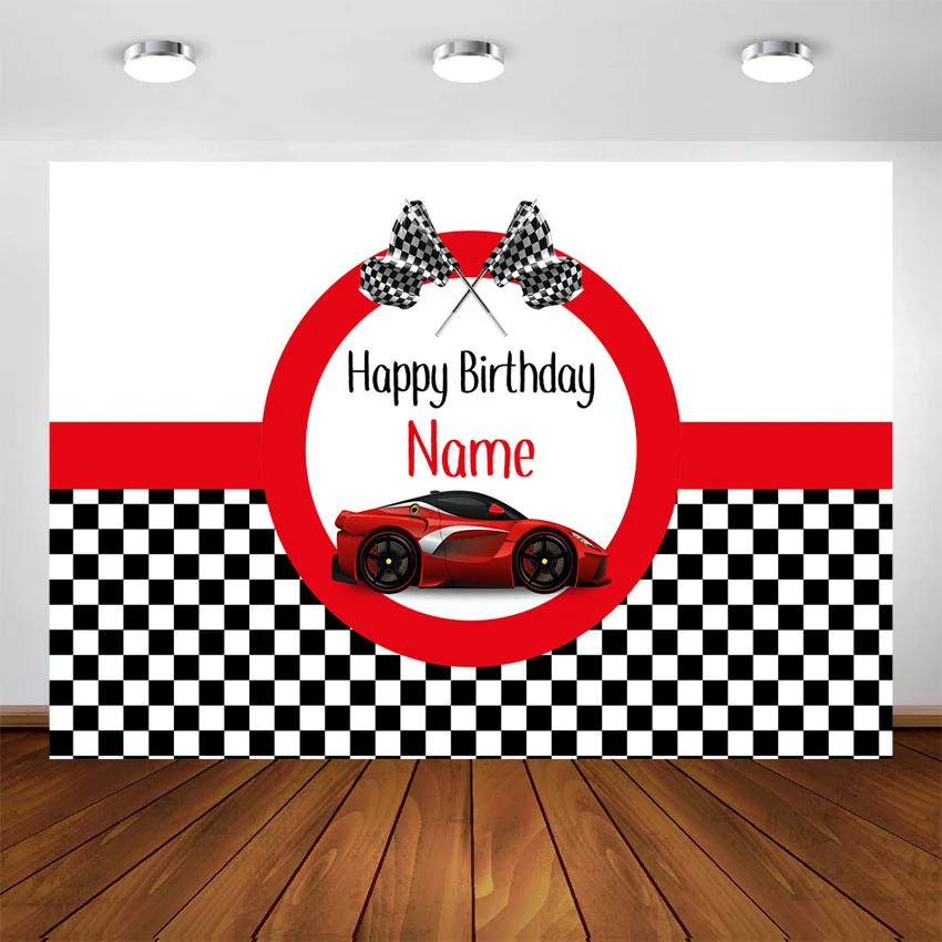Arrière-plan personnalisé avec nom de voiture de course, arrière-plan d'anniversaire, voiture de course rouge pour garçon,...