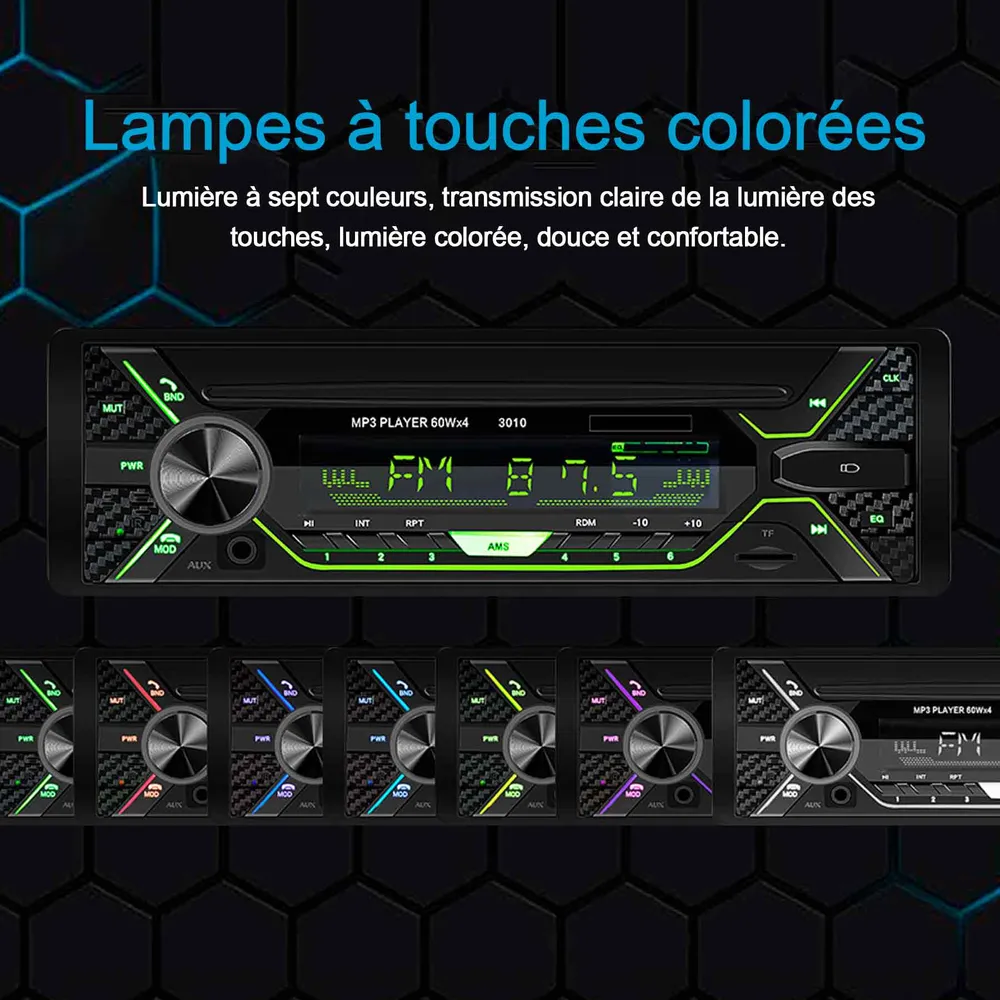 Autoradio bluetooth 60wx4 12V bluetooth radio FM stéréo lecteur mp3 fonction mains libres appels téléphoniques radio voitu...