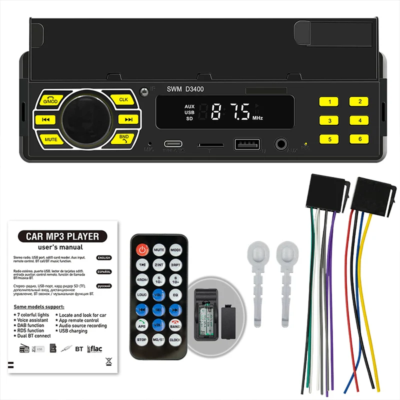 Autoradio bluetooth pour voiture lecteur mp3 multifonctions clé usb carte mémoire de haute qualité autoradio récepteur noir