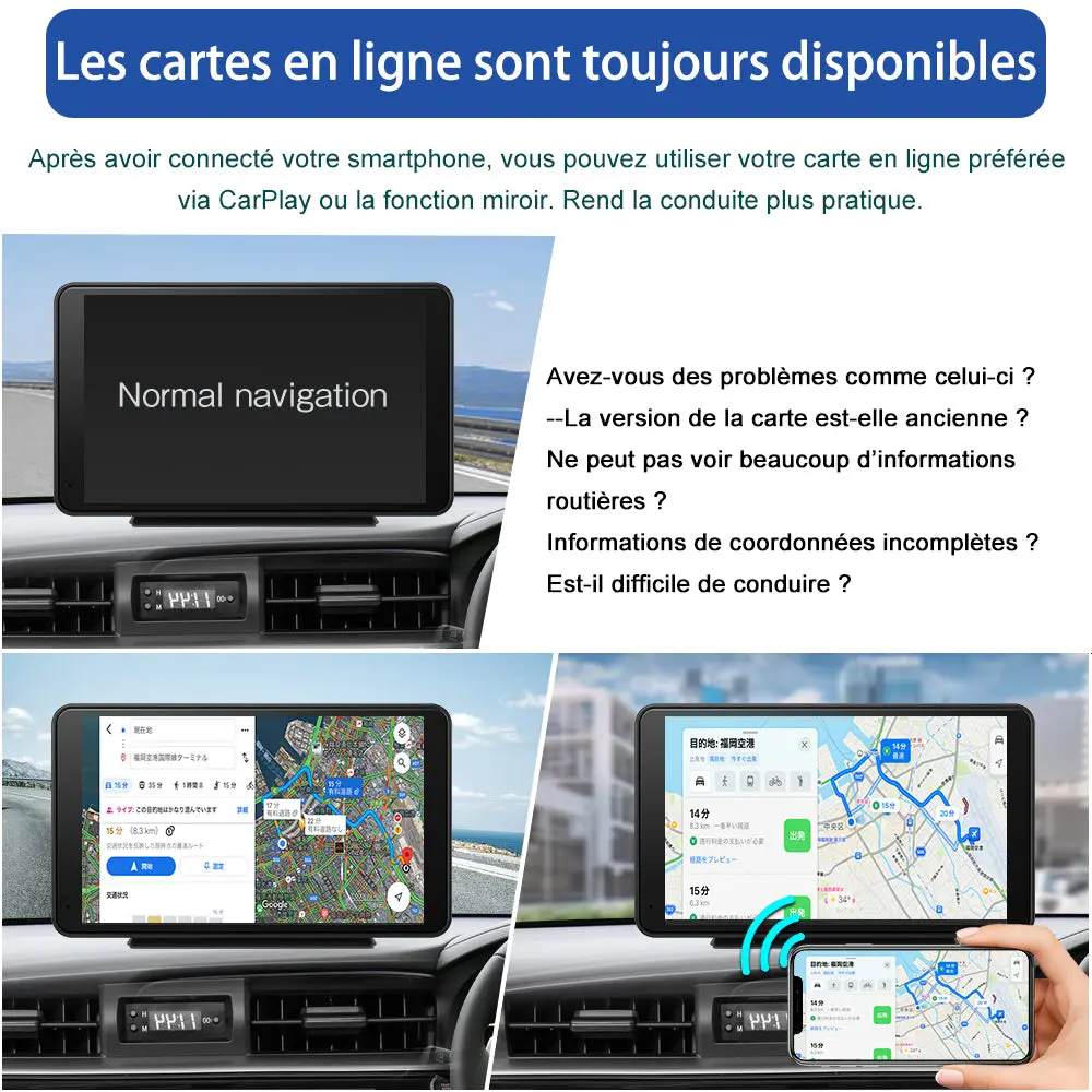 AWESAFE CarPlay Voiture 7 Pouces Touchscreen,Compatible Avec Ios Carplay et Android Auto sans Fil/Android Lien Miroir/Blue...