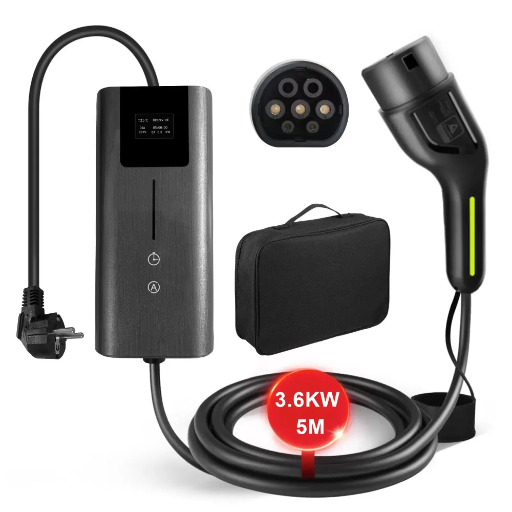 AWESAFE Portable Chargeur Voiture Electrique 5M 3.6KW, 1 Frase 16A Type 2 Commutable Voiture EV Chargeur Schuko