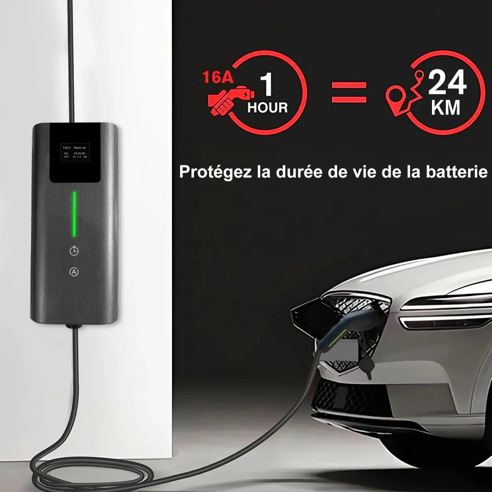 AWESAFE Portable Chargeur Voiture Electrique 5M 3.6KW, 1 Frase 16A Type 2 Commutable Voiture EV Chargeur Schuko