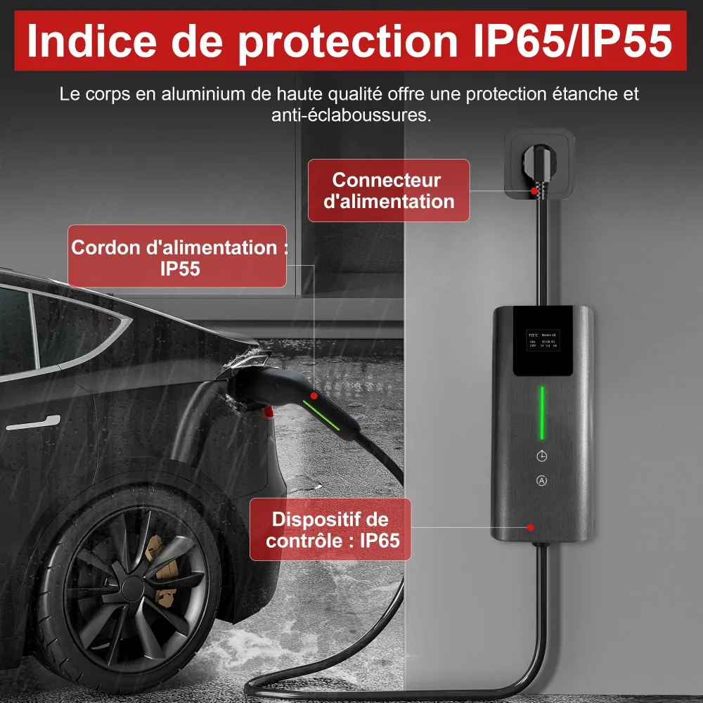 AWESAFE Portable Chargeur Voiture Electrique 5M 3.6KW, 1 Frase 16A Type 2 Commutable Voiture EV Chargeur Schuko