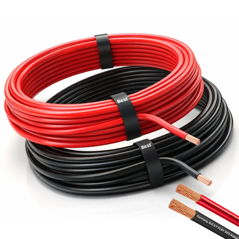 Câble automobile 0,75-6,00mm² 5-20m Rouge/Noir FLRY-B SET 100% Cuivre plein – Câble automobile en anneau – Câble d'aliment...