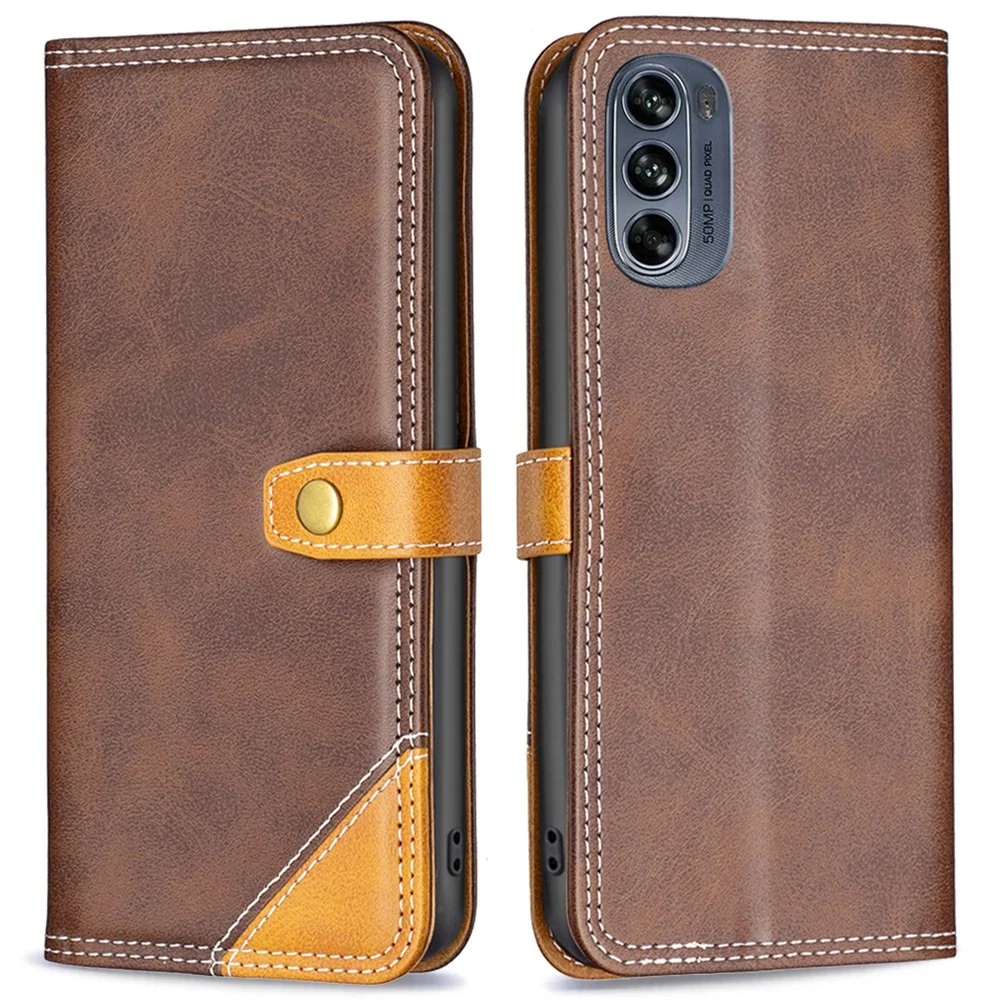 BINFEN étui en cuir bicolore pour Motorola Moto G62 5G - Café