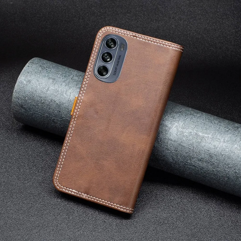 BINFEN étui en cuir bicolore pour Motorola Moto G62 5G - Café