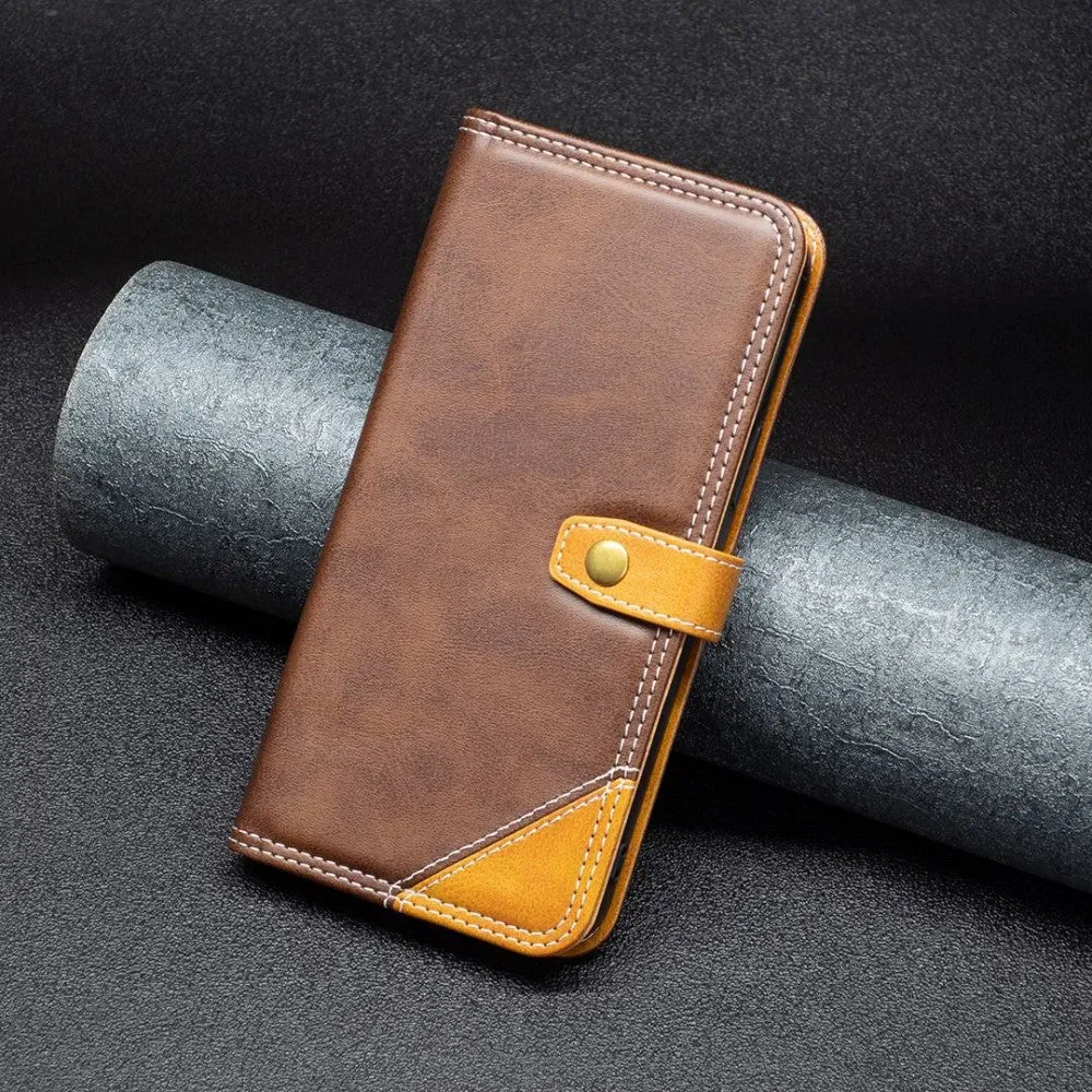 BINFEN étui en cuir bicolore pour Motorola Moto G62 5G - Café