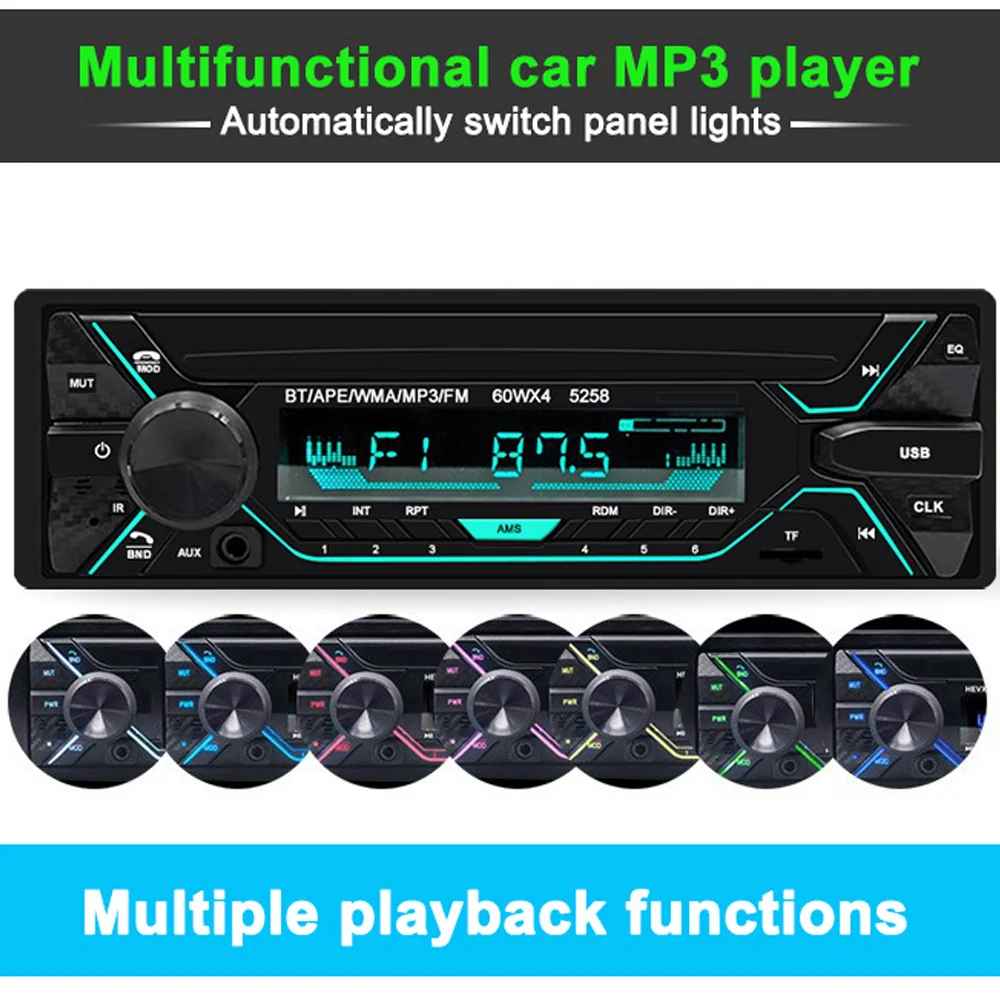 Bluetooth auto radio 12V voiture lecteur MP3 bluetooth mains libres lumière colorée audio commande centrale modification r...