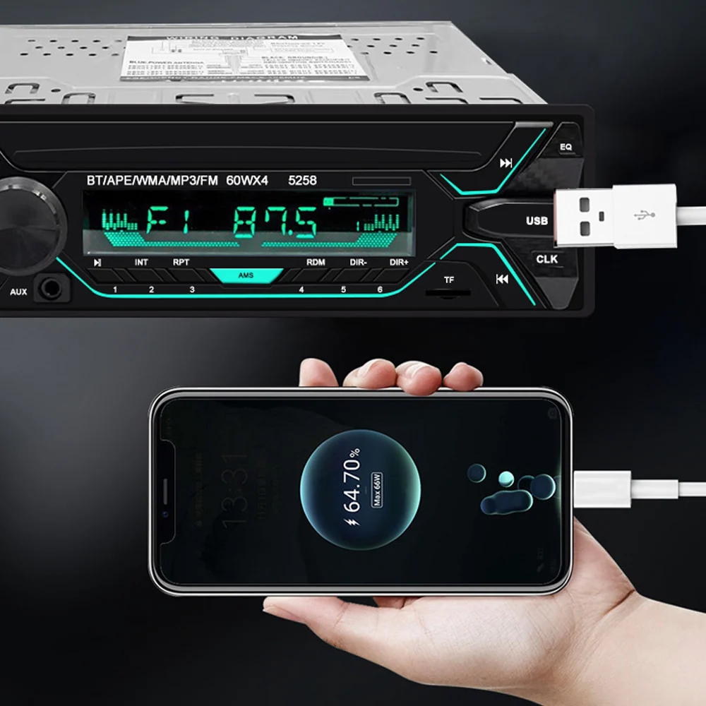Bluetooth auto radio 12V voiture lecteur MP3 bluetooth mains libres lumière colorée audio commande centrale modification r...