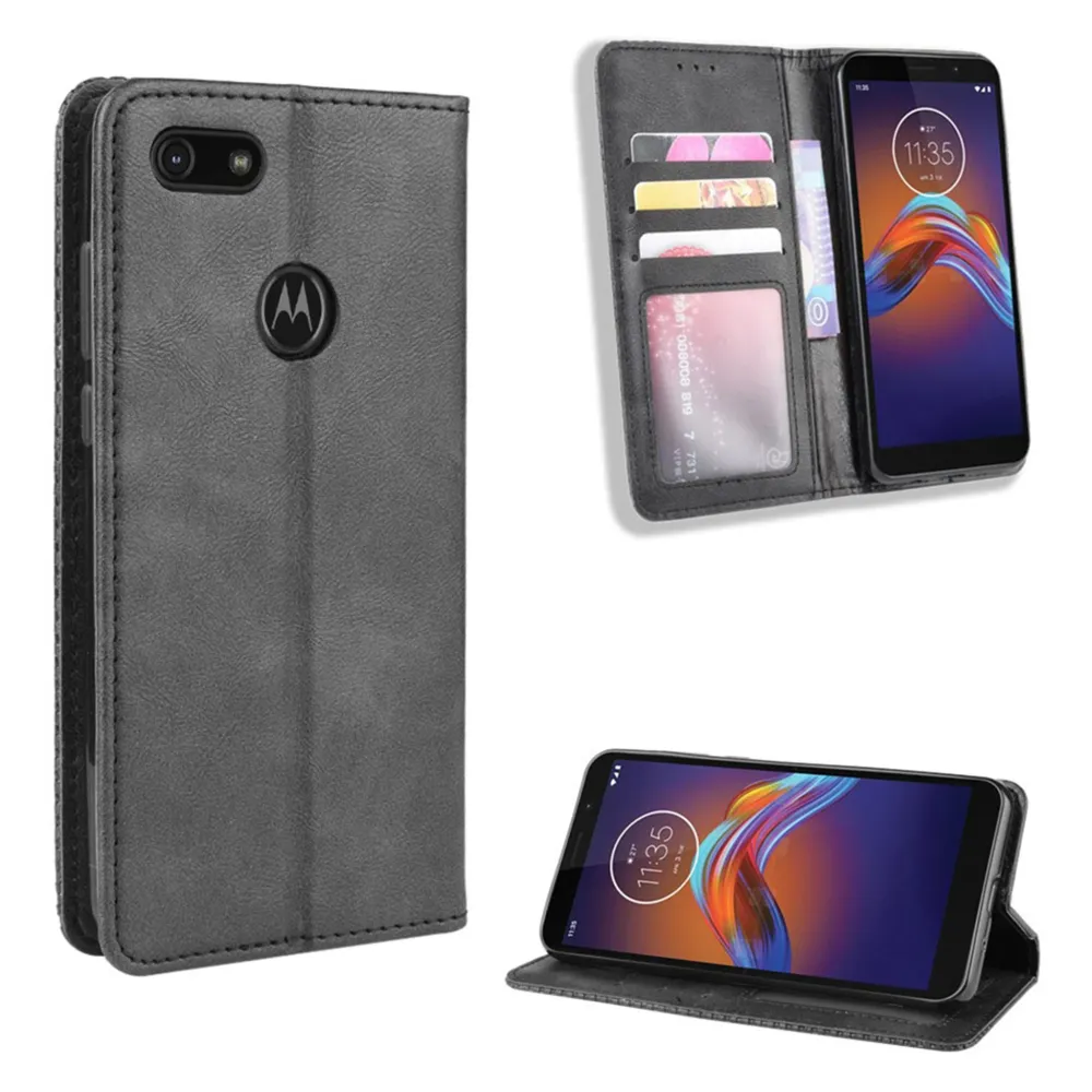 Bofink Étui en cuir vintage Motorola Moto E6 Play - Noir