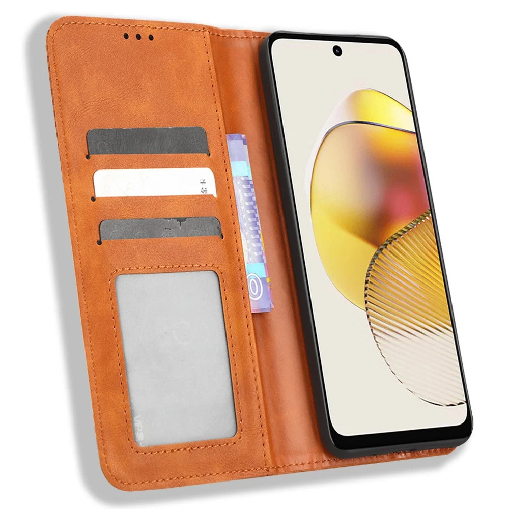 Bofink Étui en cuir Vintage Motorola Moto G53 - Marron