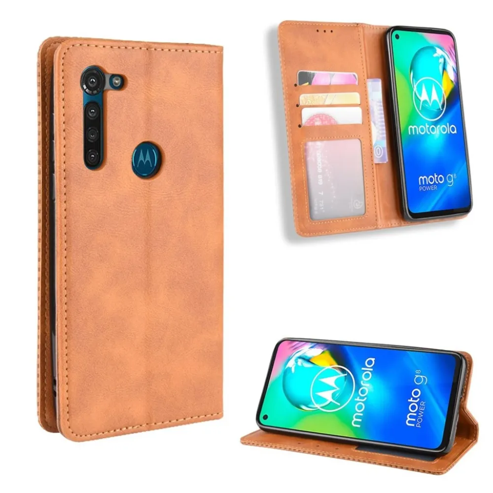 Bofink Étui en cuir Vintage Motorola Moto G8 Power - Marron
