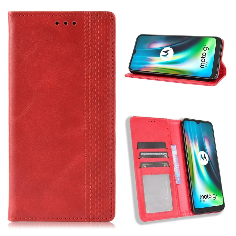 Bofink Étui en cuir vintage Motorola Moto E7 Plus - Rouge