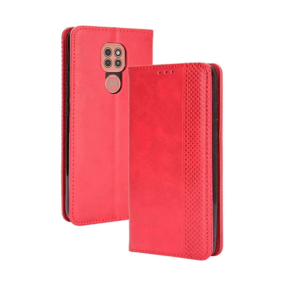 Bofink Étui en cuir vintage Motorola Moto E7 Plus - Rouge
