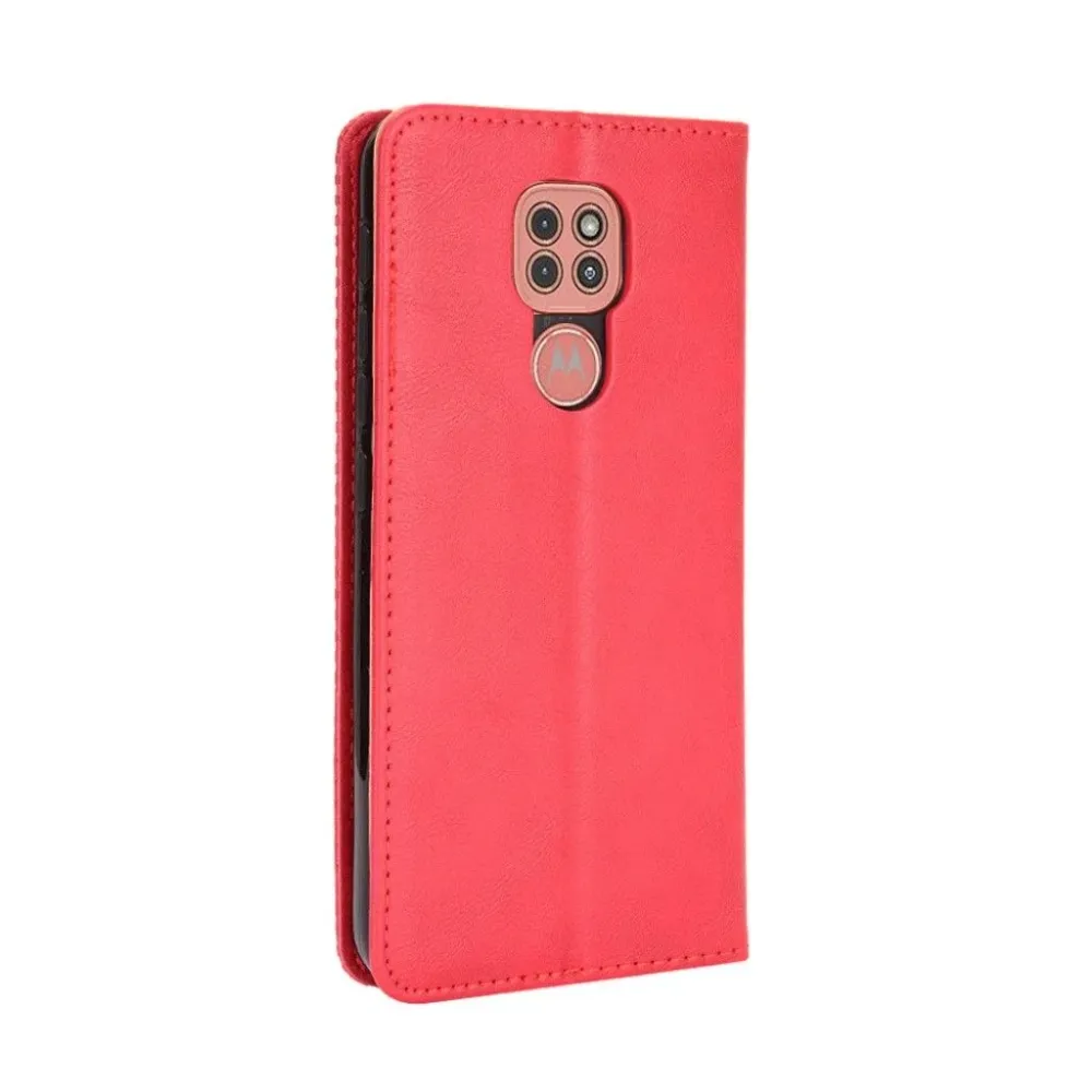 Bofink Étui en cuir vintage Motorola Moto E7 Plus - Rouge