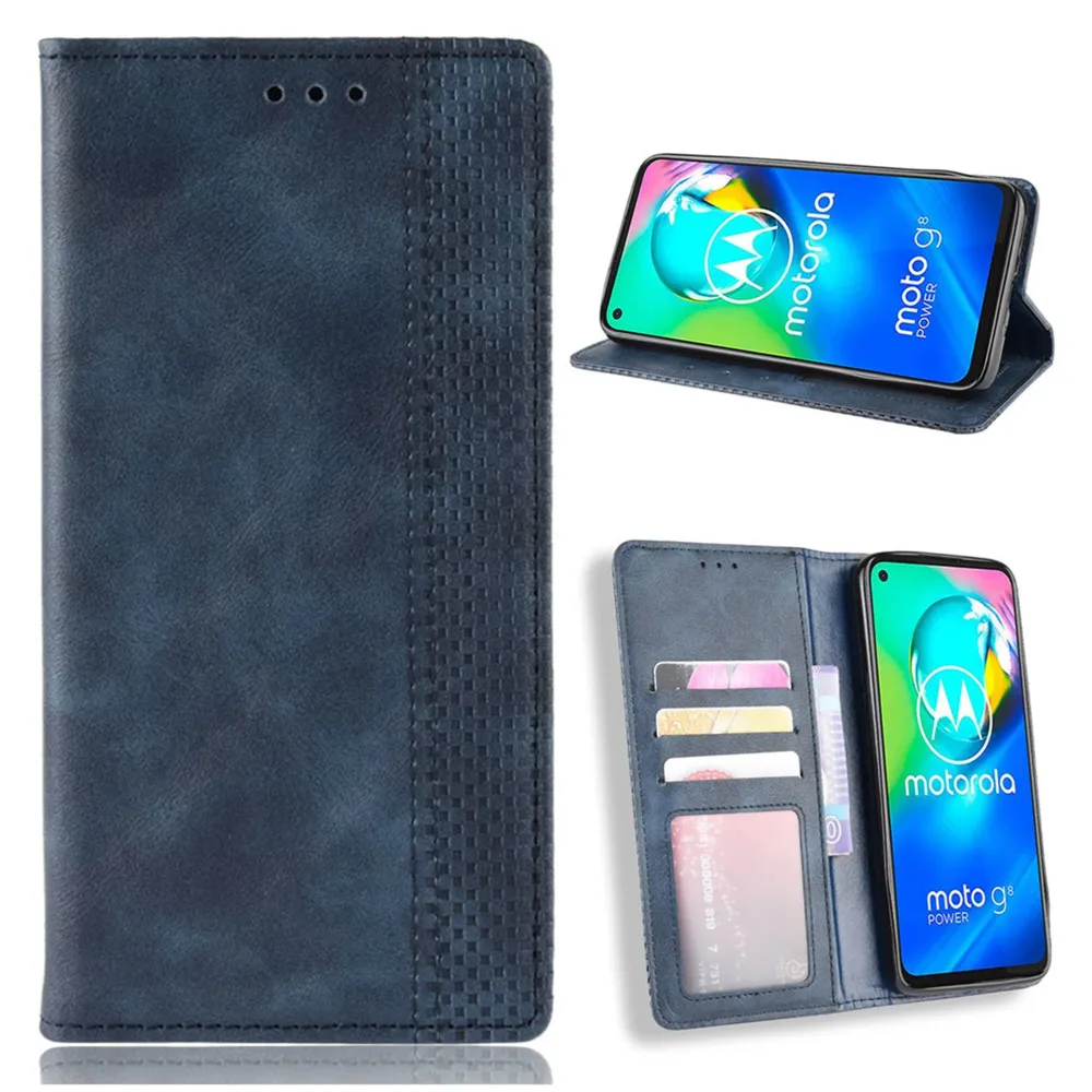 Bofink Vintage Motorola Moto G8 Power étui en cuir - Bleu