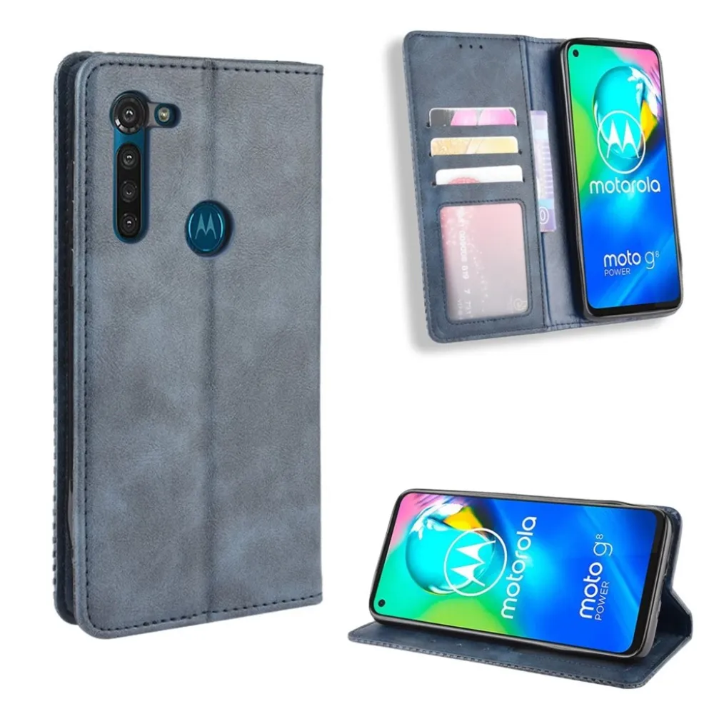 Bofink Vintage Motorola Moto G8 Power étui en cuir - Bleu