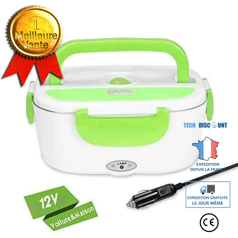 TD® Boîte à Déjeuner Électrique Chauffante Lunch Box Voiture/Pratique et portable / Réchauffage Déjeuner en Voiture / Vert...