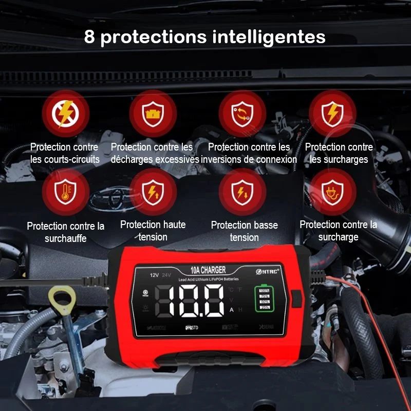Chargeur de batterie moto 10A 12V-24V Boutique biker