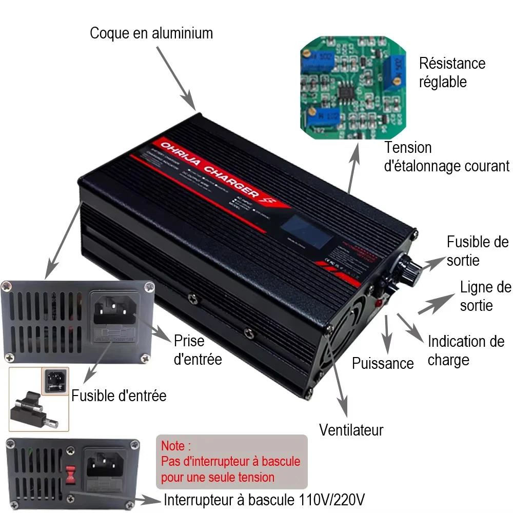 Chargeur de batterie de moto 54.6V 5A 220V Boutique biker