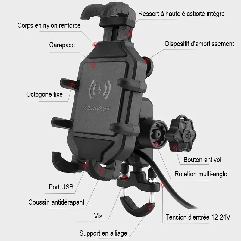 Support téléphone moto 3.0 charge rapide Boutique biker