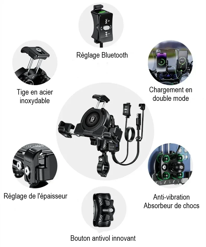 Support téléphone moto charge rapide Boutique biker