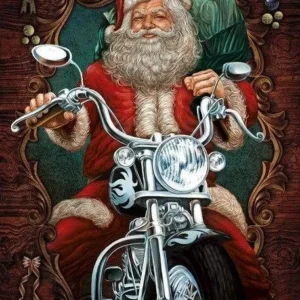 Broderie diamant Père Noël à Moto Broderies Diamant