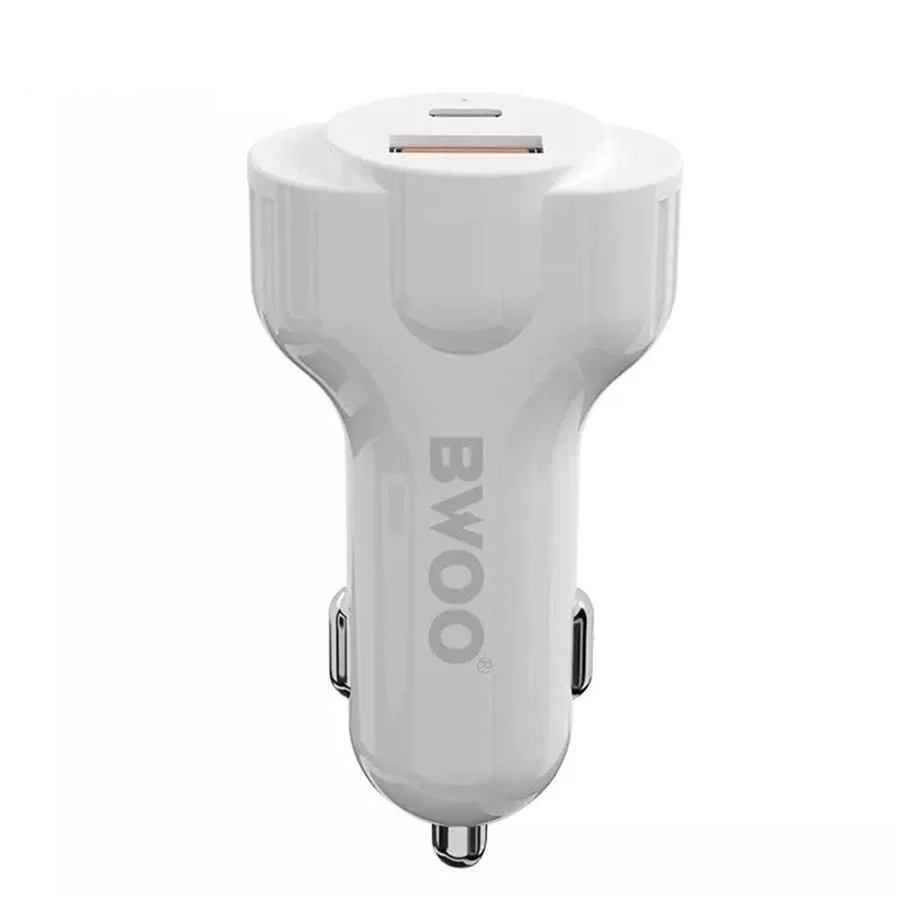 BWOO - Chargeur de Voiture avec 1 Port USB et 1 Type-C , DC 12-24V, Sortie 5V 2.4A, Coque Ignifuge, Blanc