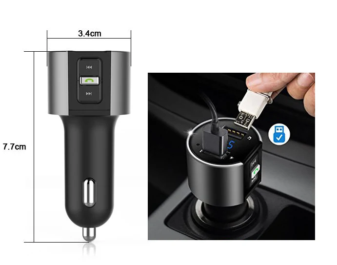 TD® C26S Transmetteur FM Bluetooth pour voiture,Récepteur sans fil Bluetooth -Car Lecteur MP3 Adaptateur radio Kit voiture...