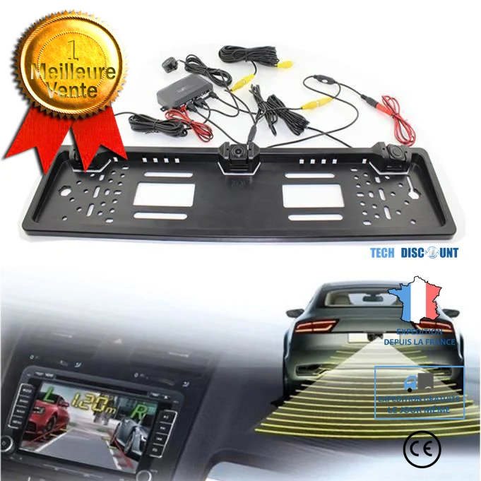 TD® Caméra de recul avec radar étanche - plaque d'immatriculation avec camera de recul angle 170 degre-radar de voiture