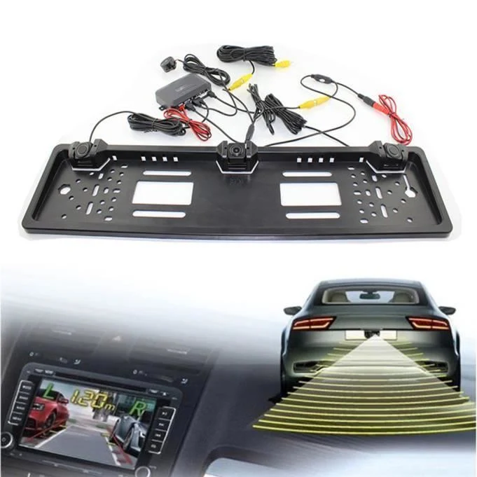 TD® Caméra de recul avec radar étanche - plaque d'immatriculation avec camera de recul angle 170 degre-radar de voiture