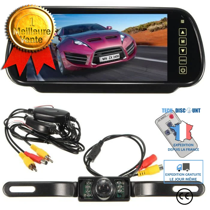 TD® Caméra de Recul Voiture Universel Infra Rouge/ Caméra Recul écran tactile Sans fil 7'' LCD Rétroviseur Miroir Arrière...