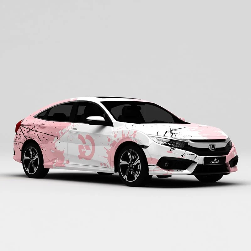CARLIKE CL-PM002 Blanc et Rose Splash-ink Impression de haute précision Emballage en vinyle de voiture personnalisé CARLIK...