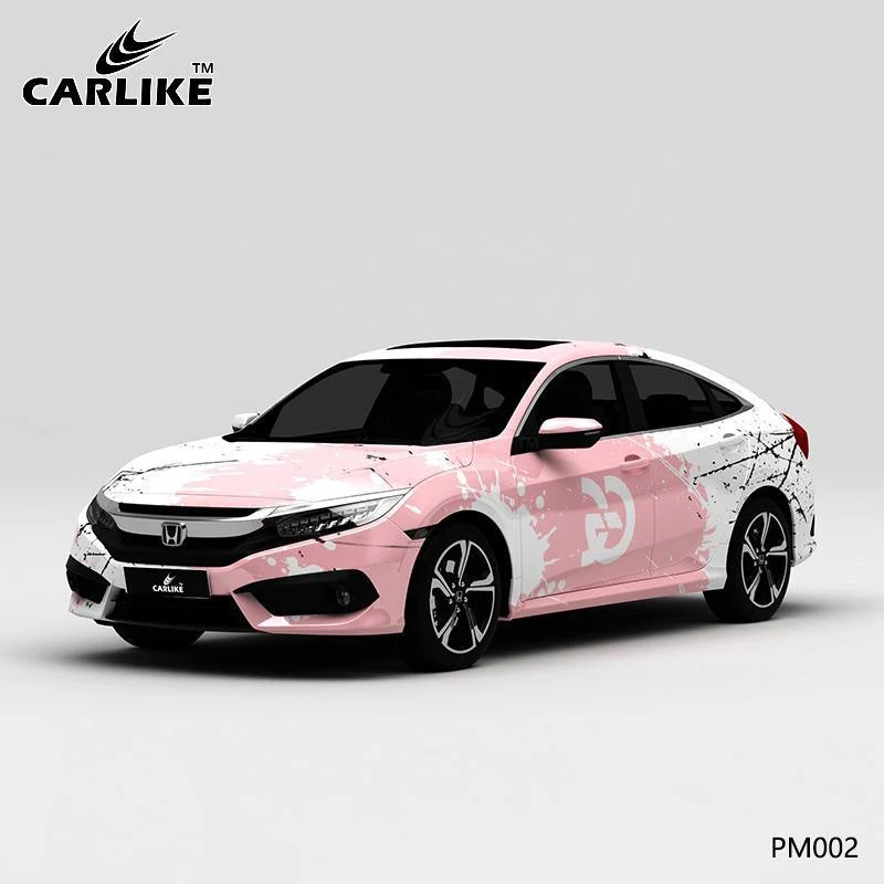 CARLIKE CL-PM002 Blanc et Rose Splash-ink Impression de haute précision Emballage en vinyle de voiture personnalisé CARLIK...