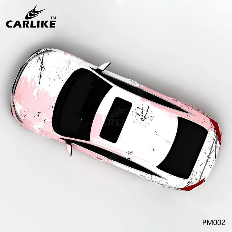CARLIKE CL-PM002 Blanc et Rose Splash-ink Impression de haute précision Emballage en vinyle de voiture personnalisé CARLIK...